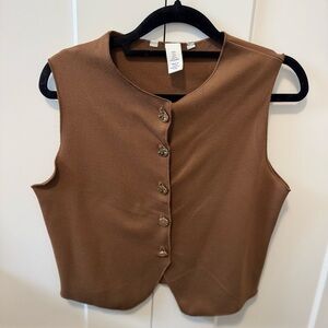 H&M Brown Sleeveless Button Front Top